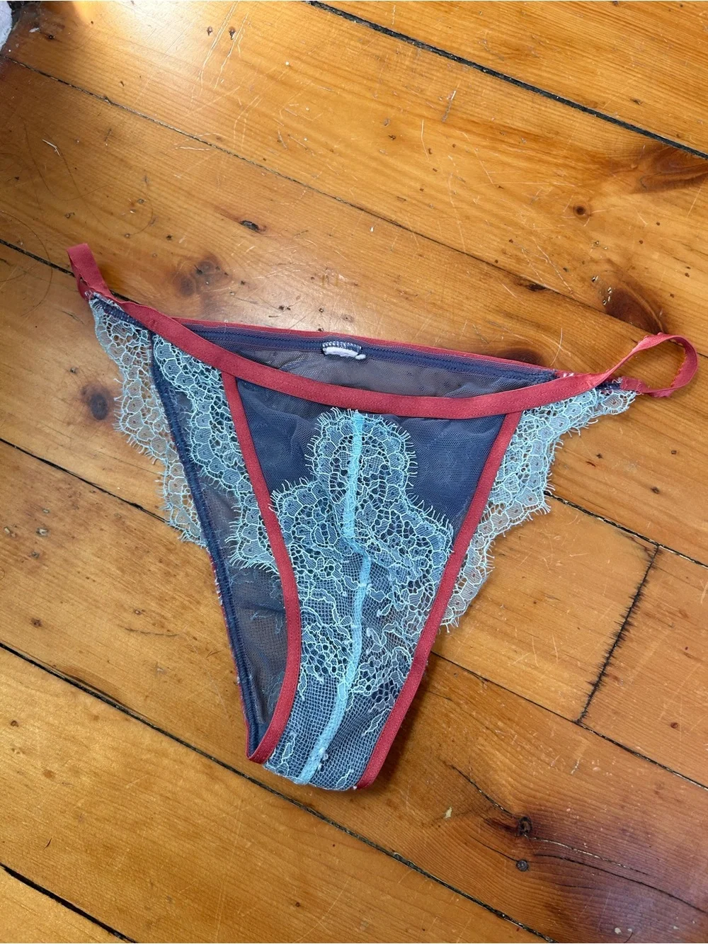 ☀️3/$25 Victoria's Secret Dream Angels Itsy Panty Lace Blue/rust Small